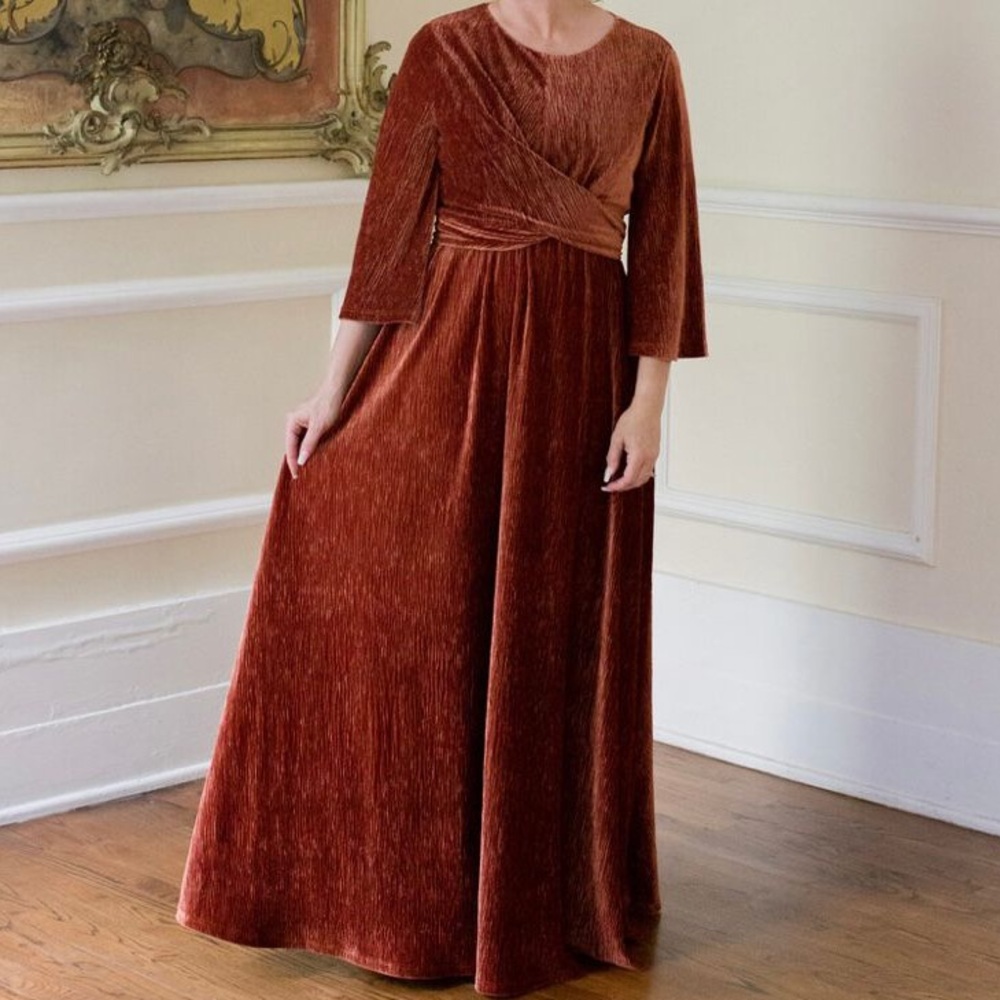 NWT- Dainty Jewells Rust Velvet Maxi Dress - Picture 5 of 6